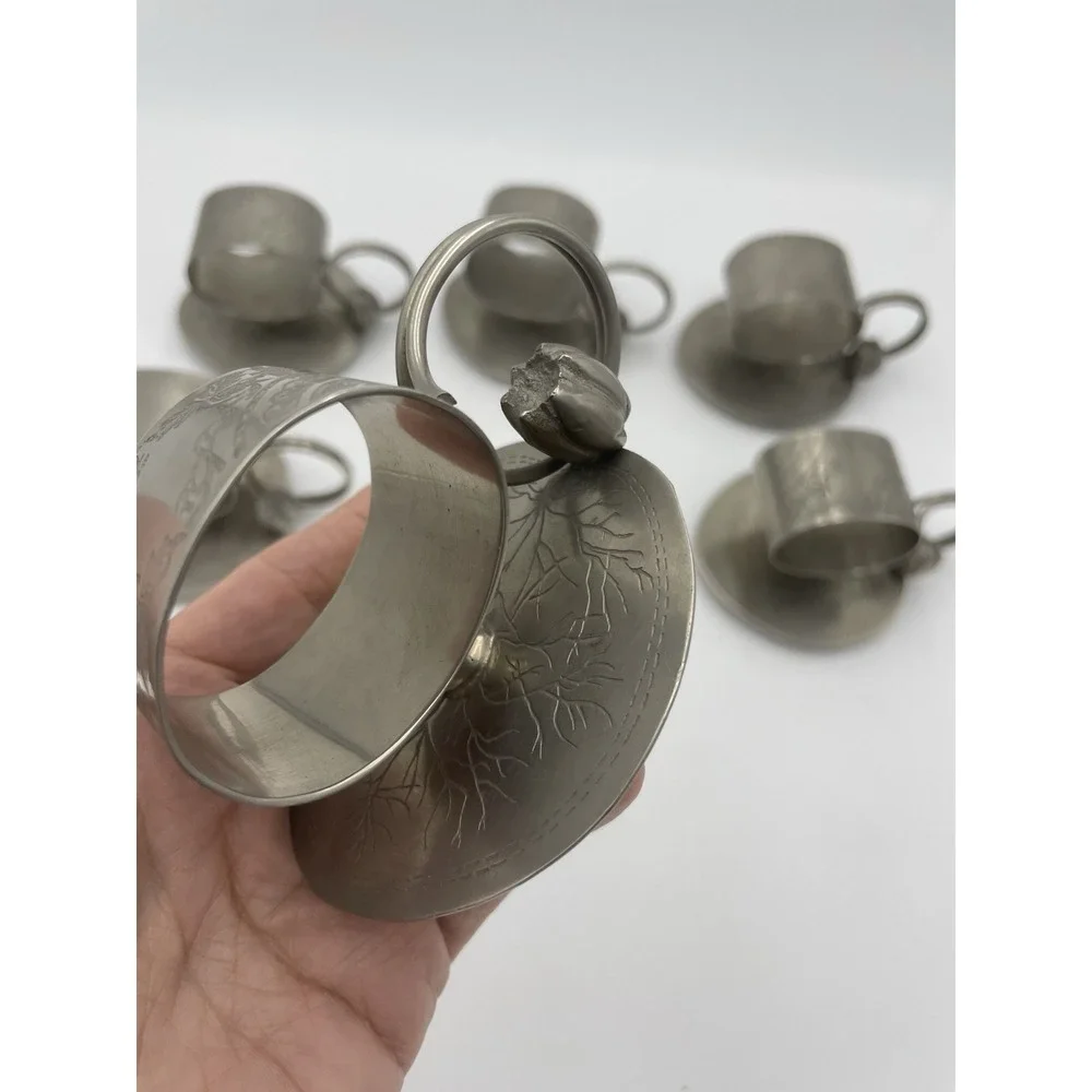 Set of 6 Reproduction of‎ Antique Metal Water Lily Napkin Rings